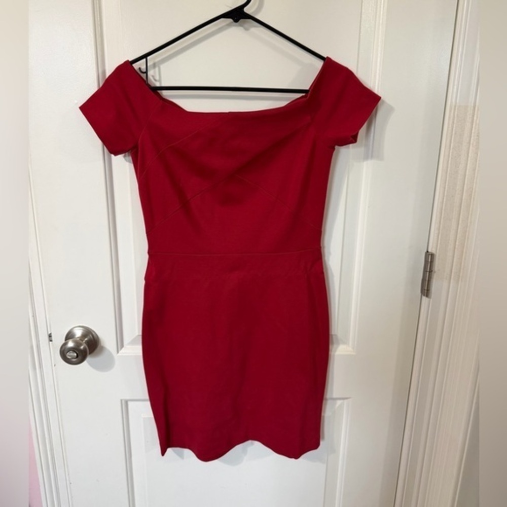 1.STATE red Crossover Off-the-Shoulder Mini Dress